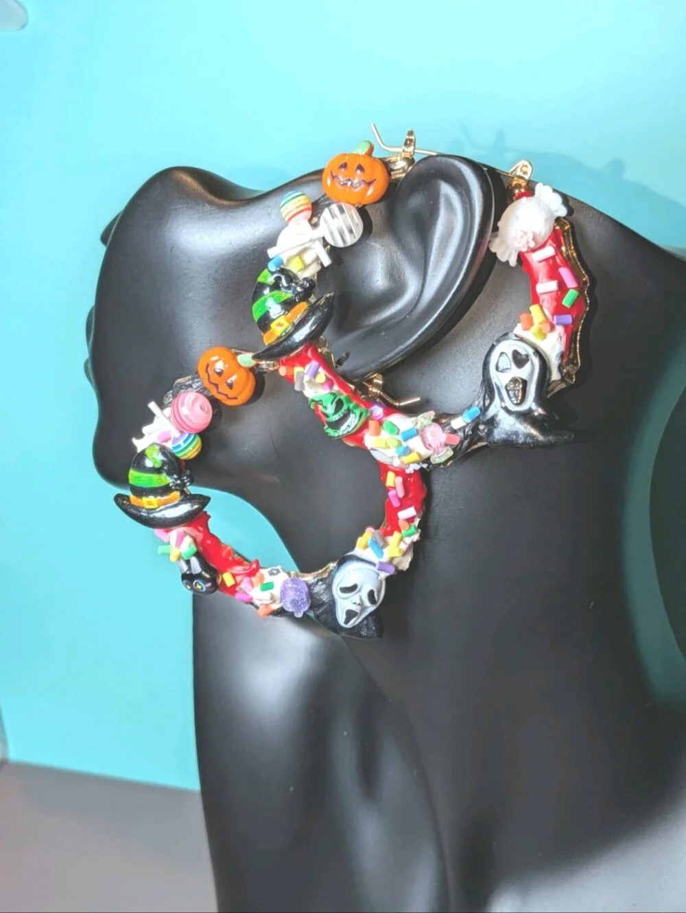 Hand Crafted decoden Halloween Medium Size Hoop Earrings for girls and women
